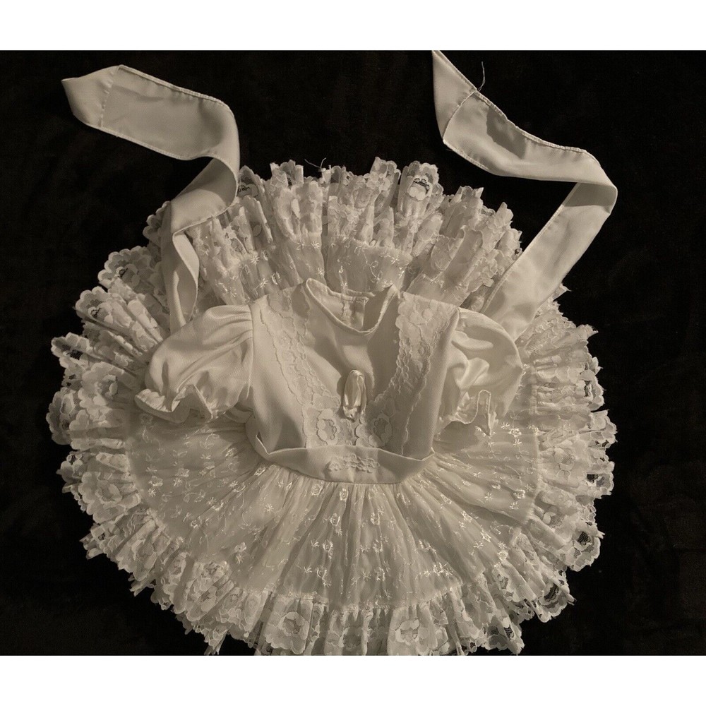 VTG Girls Ruffle Party Full Circle Lace Embroidered Pageant White Dress Size 1